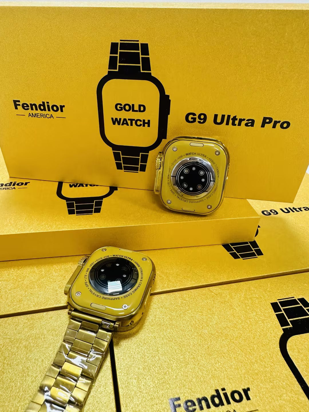 G9 Ultra Pro / S9 Ultra Max Smart Watch (Golden Edition) - 49MM Ultra Series 8 - NFC - Bluetooth Call - Customize Wallpaper - Wireless Charging - Real Screws and Straps Locks